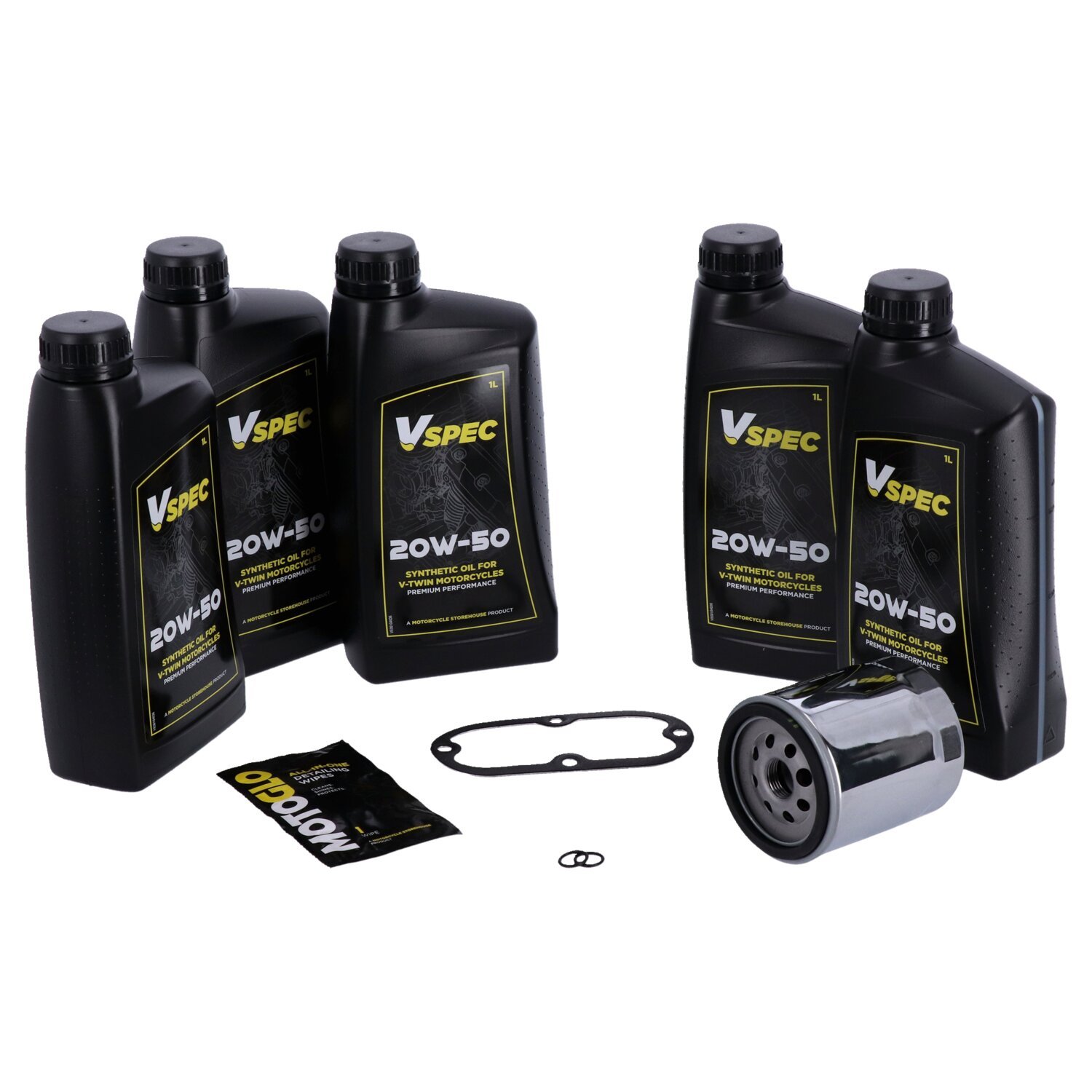MCS Big Oil onderhoudsset 1999–2006 Softail / 1999–2005 Dyna, SAE 20W50 volsynthetisch, chroom