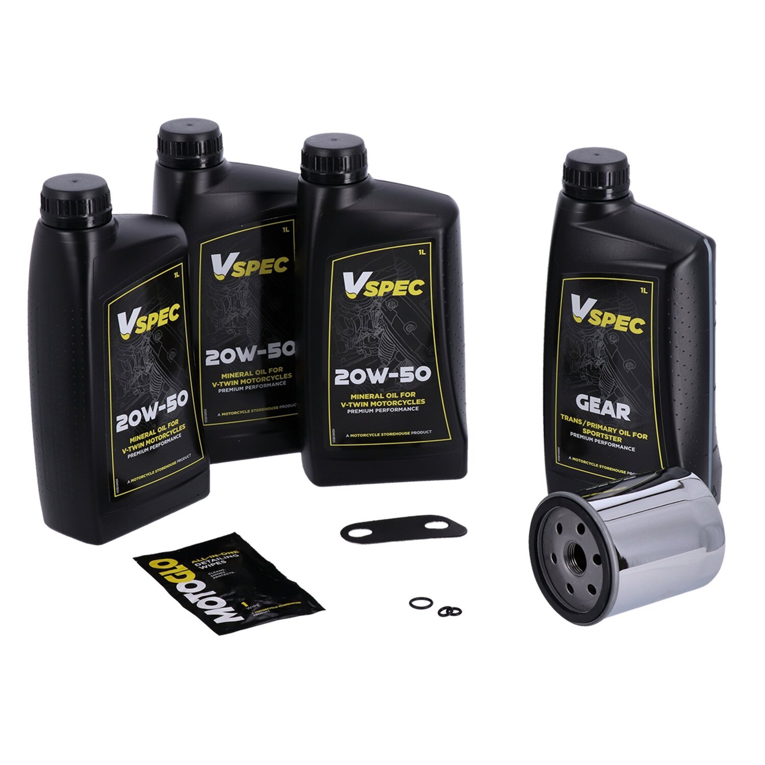 MCS Big Oil onderhoudsset 2004–2020 XL Sportster, SAE 20W50 mineraal, chroom