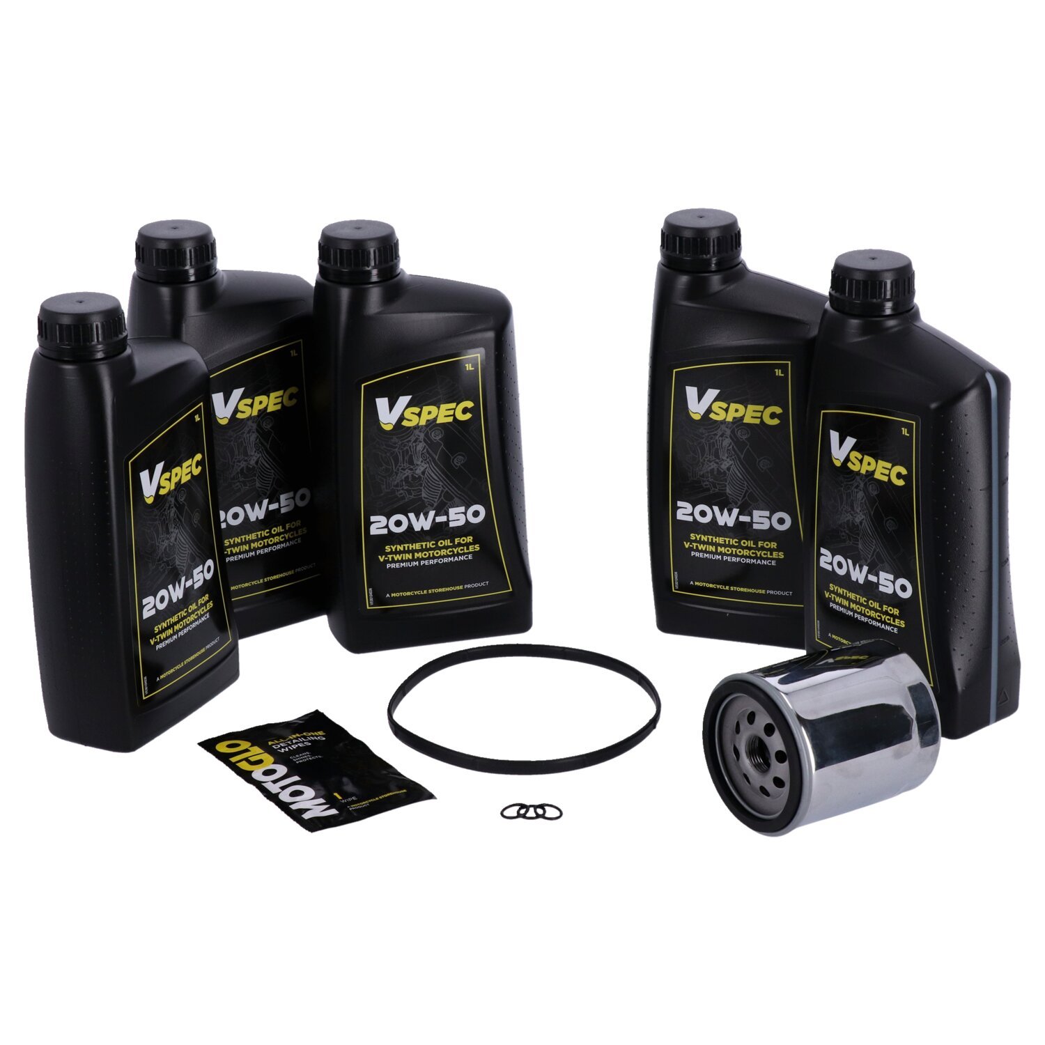 MCS Big Oil onderhoudsset 2007–2016 FLT/Touring / 2009–2016 Trike, SAE 20W50 volsynthetisch, chroom