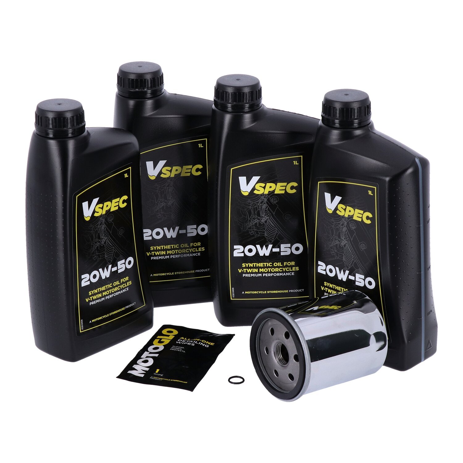 MCS motorolie-onderhoudsset 1986–1998 FLT/Touring, SAE 20W50 volsynthetisch, chroom