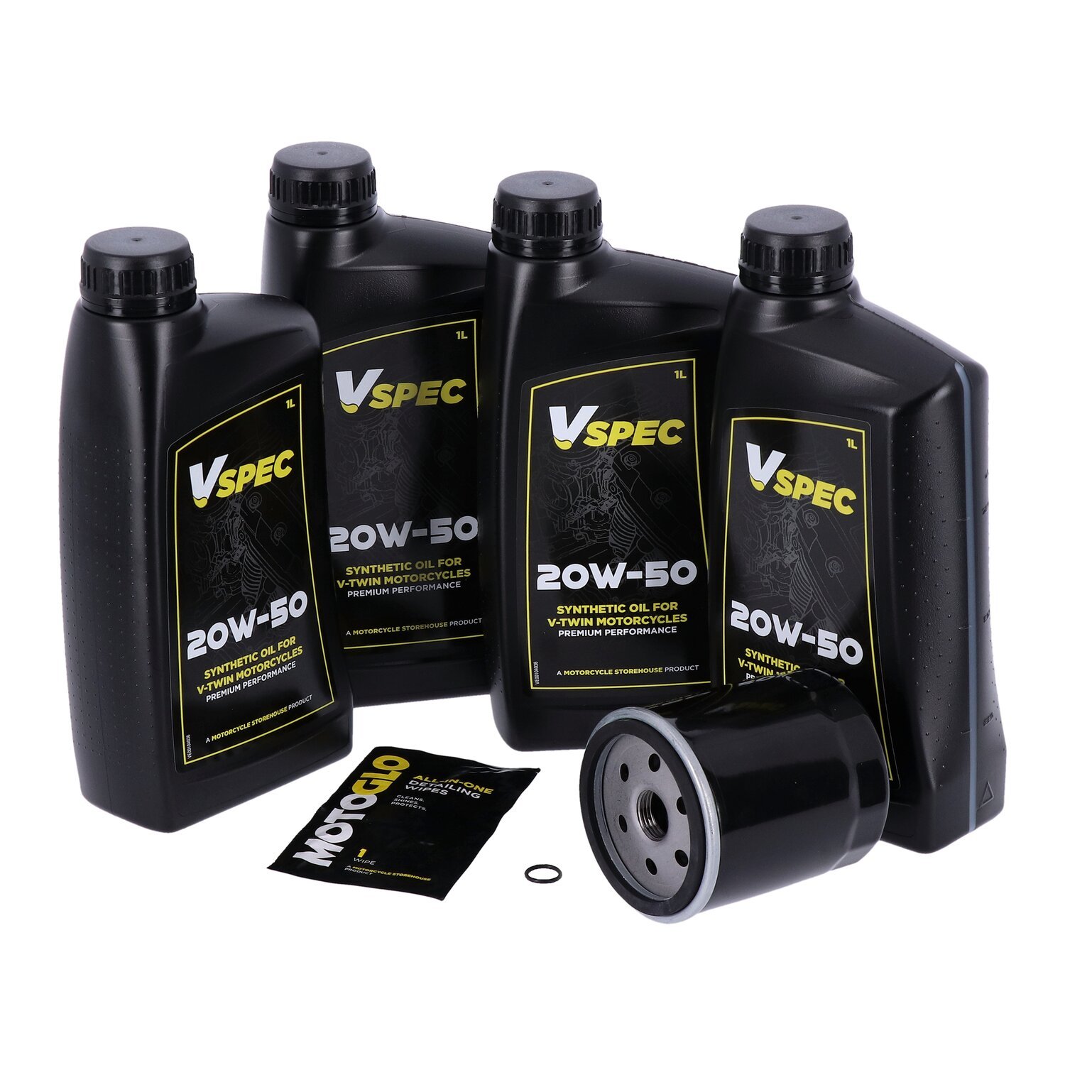 MCS motorolie-onderhoudsset 1986–1998 FLT/Touring, SAE 20W50 volsynthetisch, zwart
