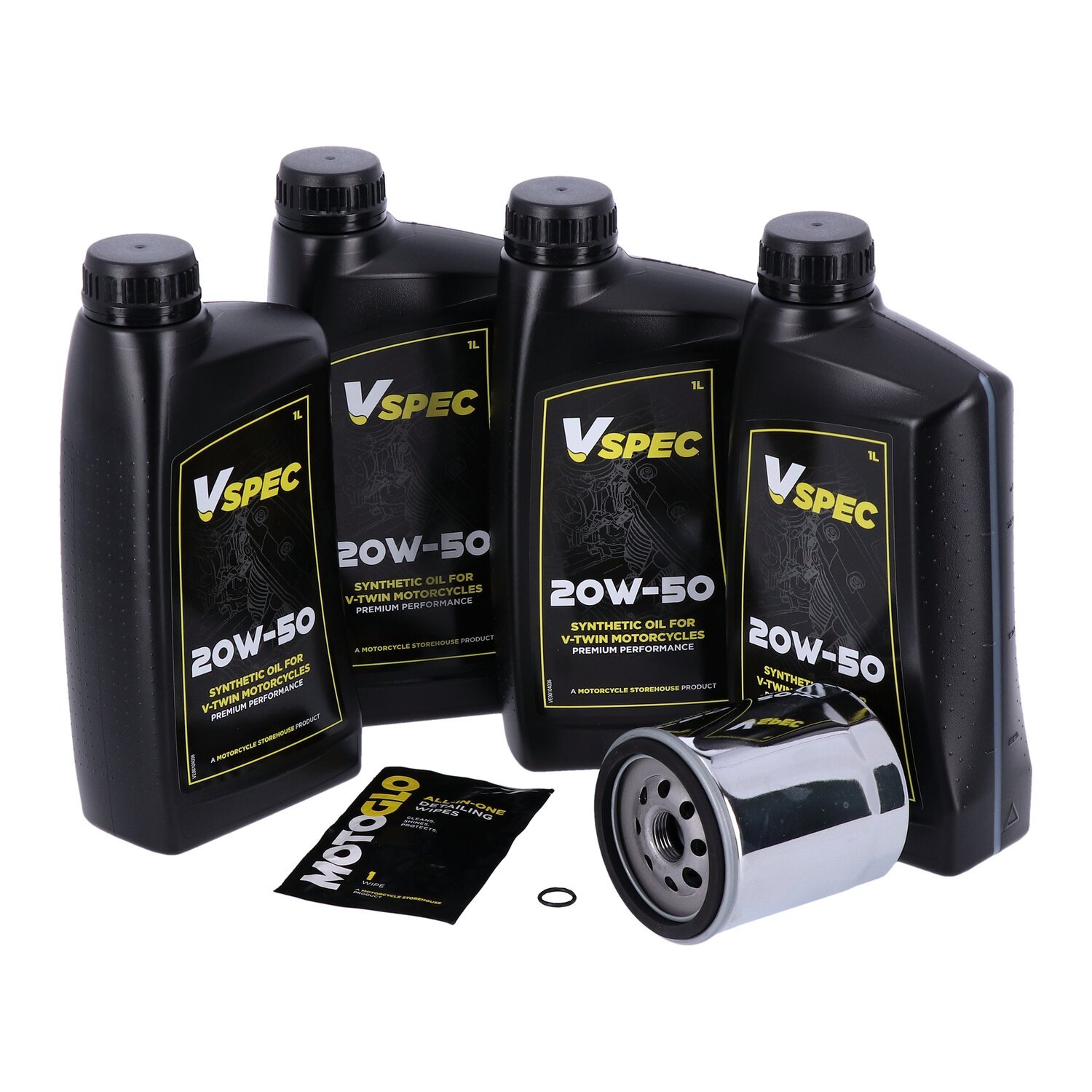 MCS motorolie-onderhoudsset 1999–2016 FLT/Touring / 2009–2016 Trike, SAE 20W50 volsynthetisch, chroom