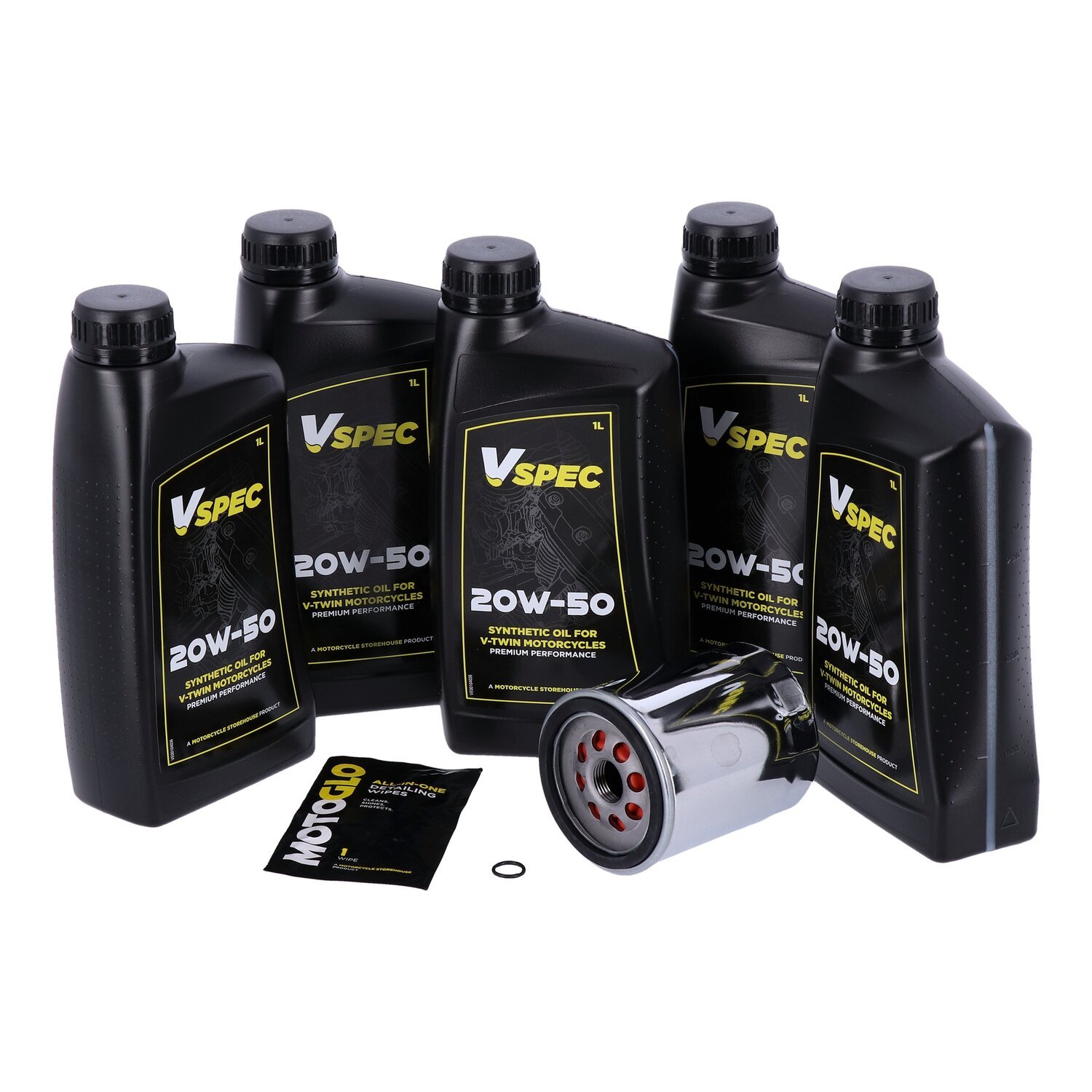 MCS motorolie-onderhoudsset 2018–2026 Softail / 2017–2026 FLT/Touring, 2017–2026 Trikes, SAE 20W50 volsynthetisch, chroom